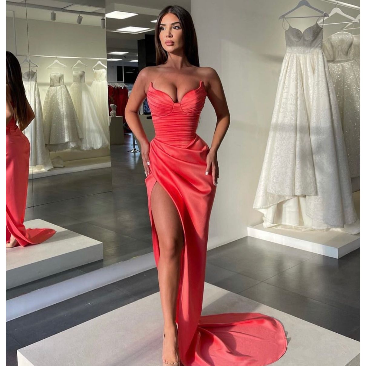 Lia Stublla St Tropez Gown - Coral SBS Dress Hire Lia Stublla St Tropez Gown - Coral SBS Dress Hire