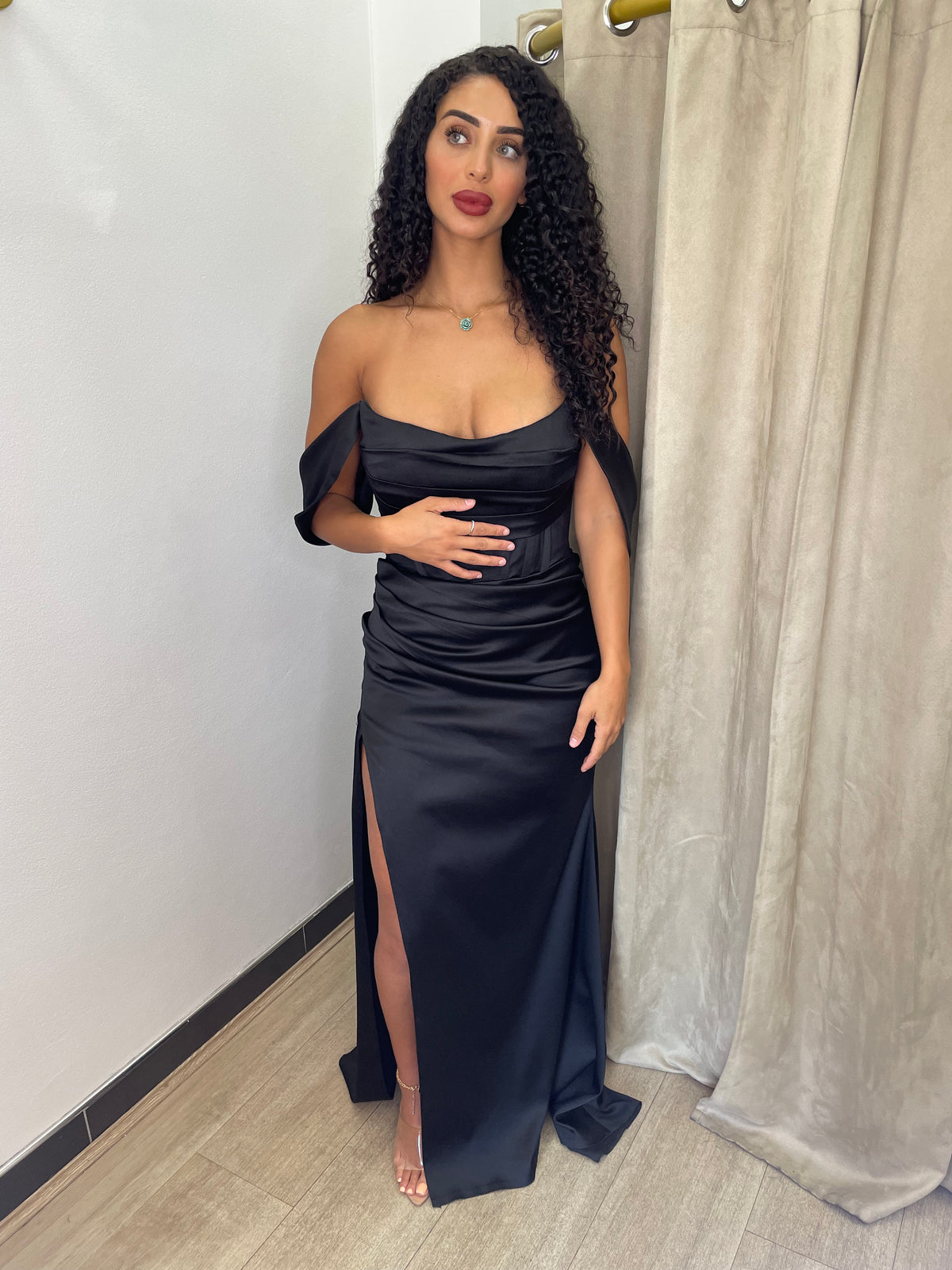 Mila Black Off Shoulder Corset Gown