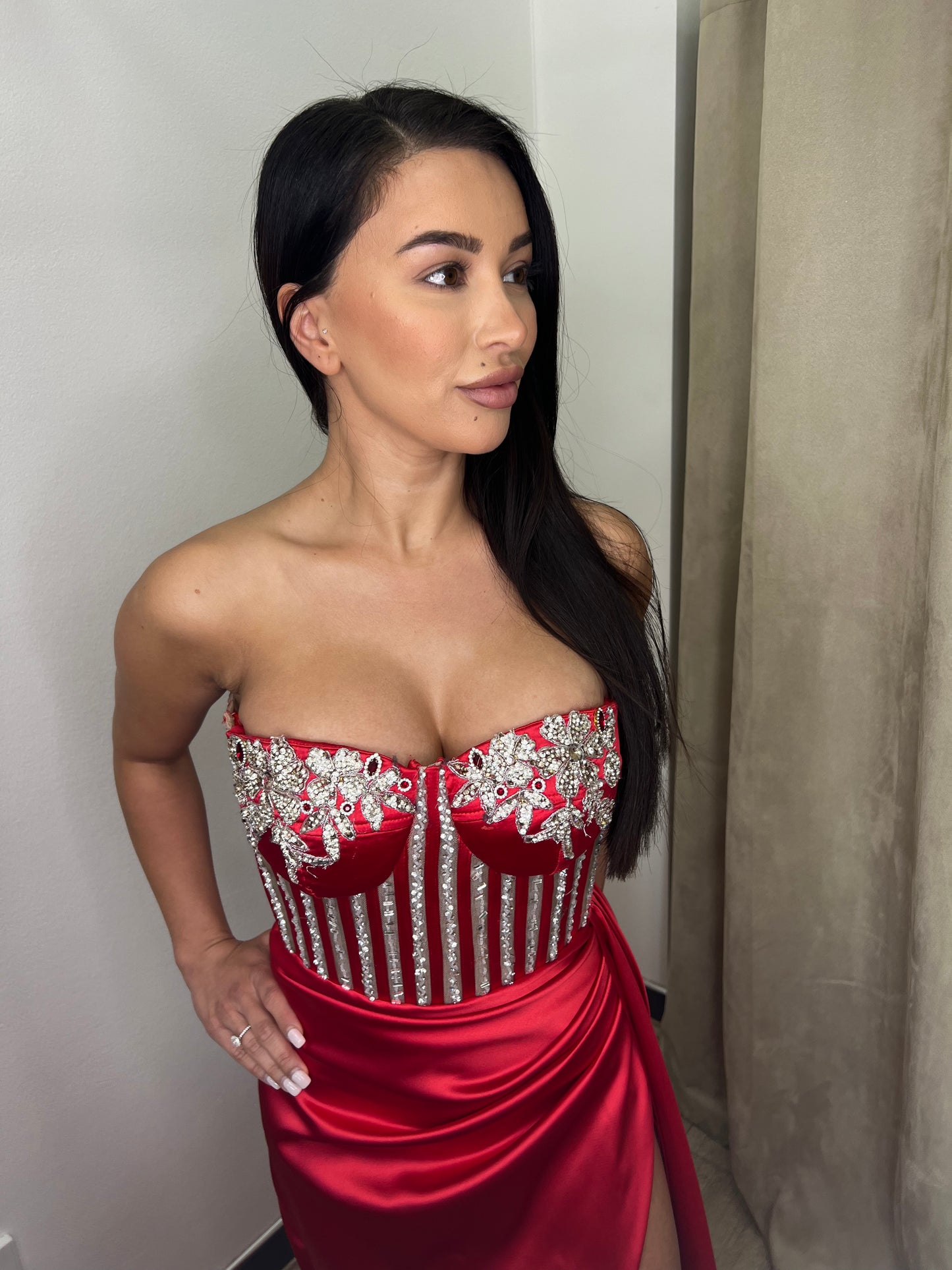 SBS Khloe Crystal Corset Gown - Red