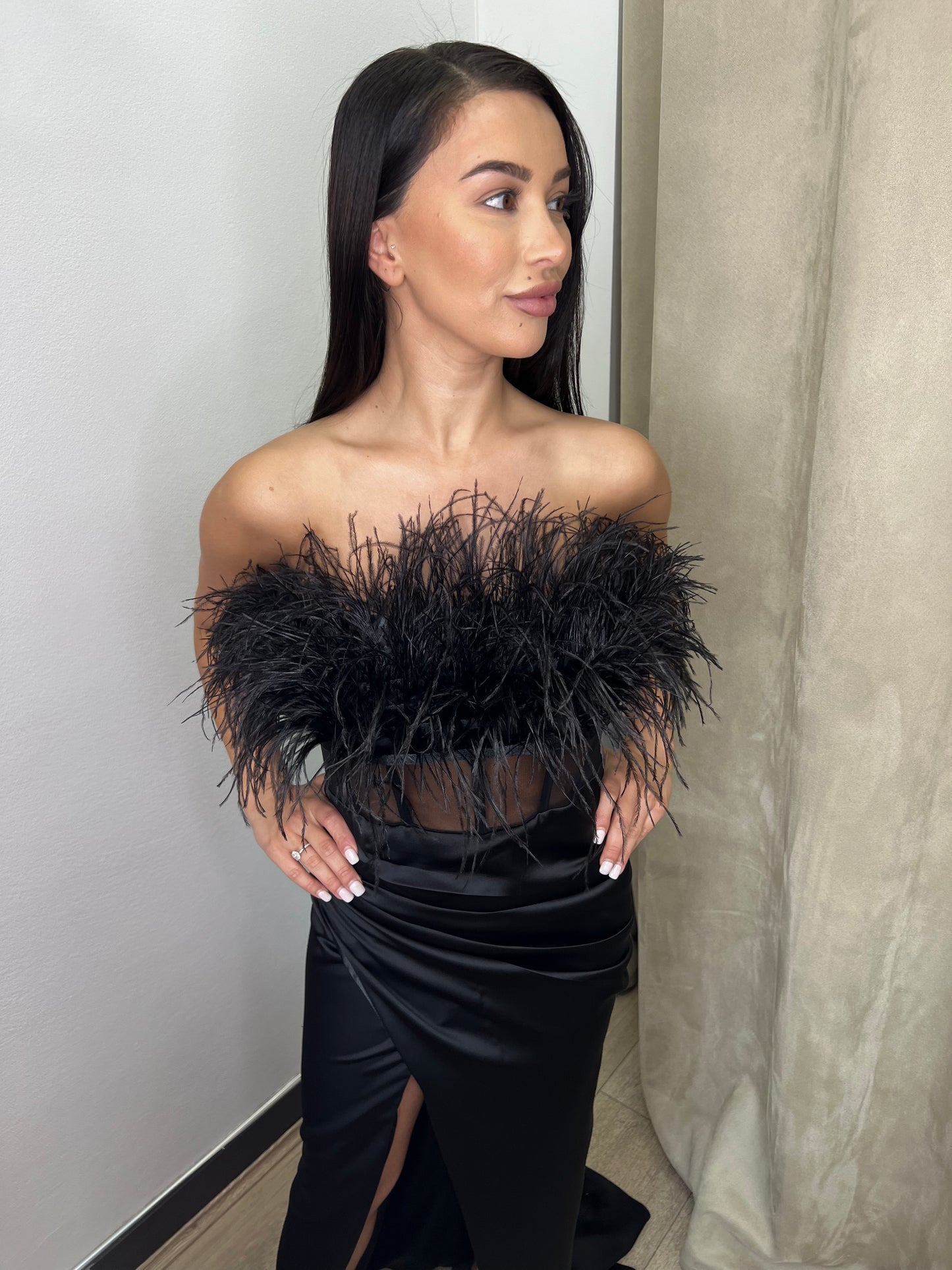 SBS Porscha Feather Gown - Black