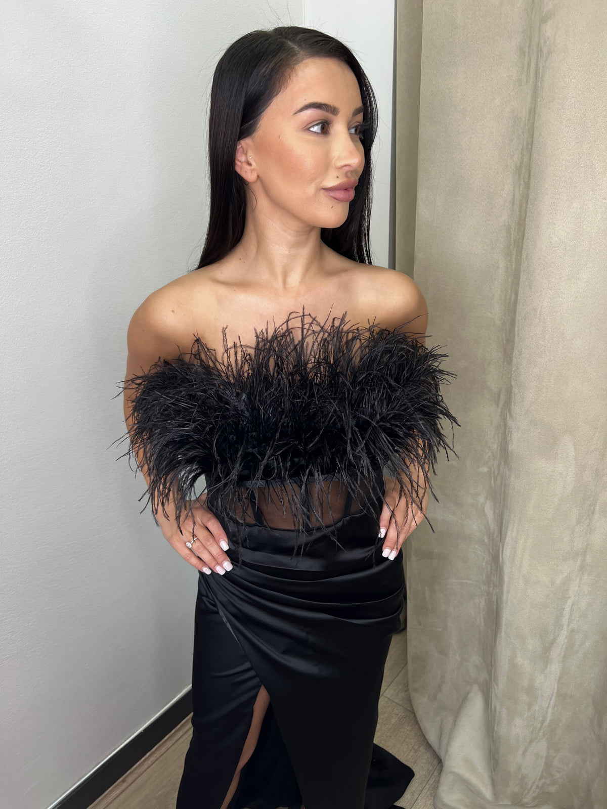 Porscha Black Feather Gown