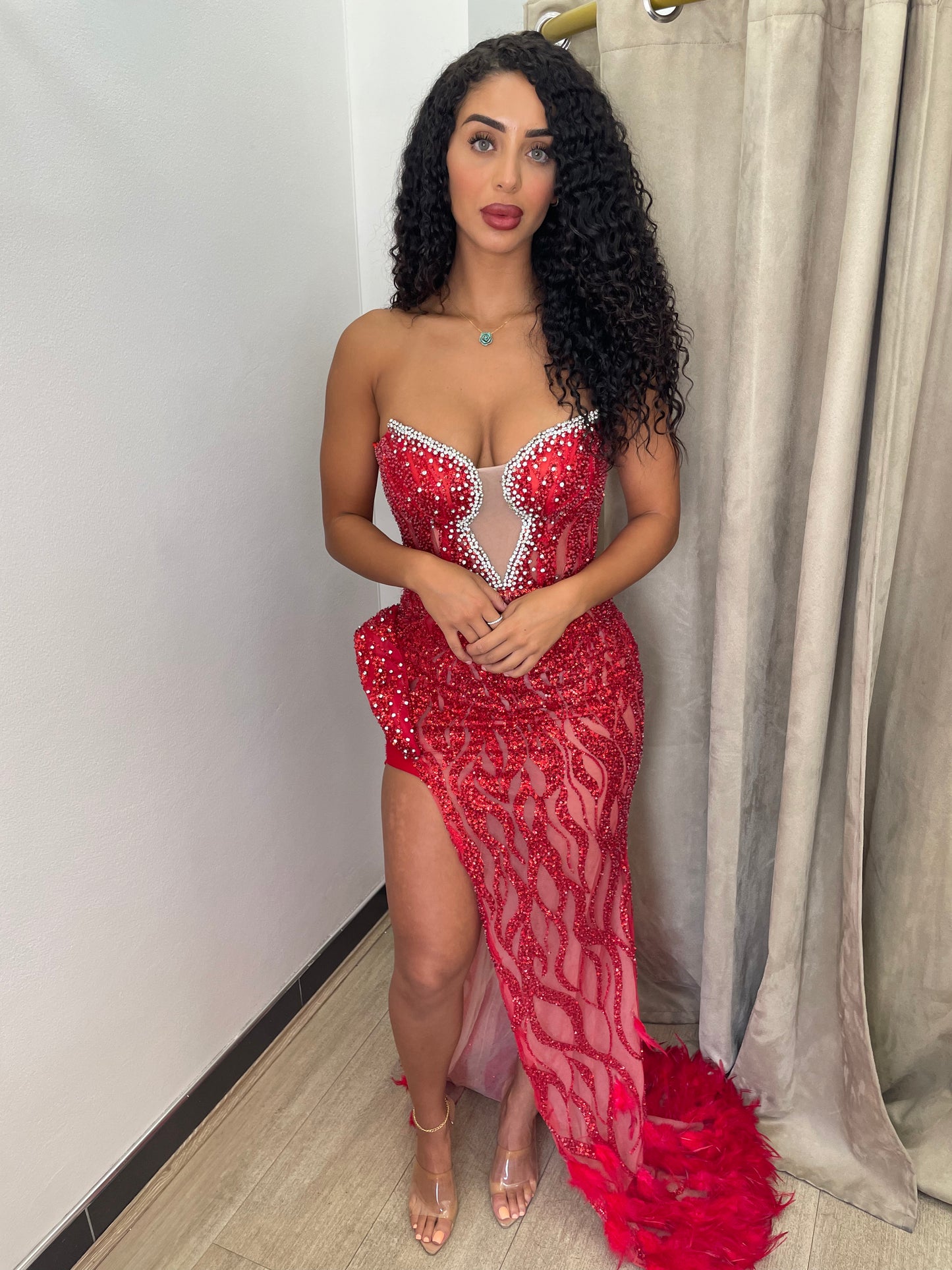 SBS Maria Embellished Feather Gown - Red
