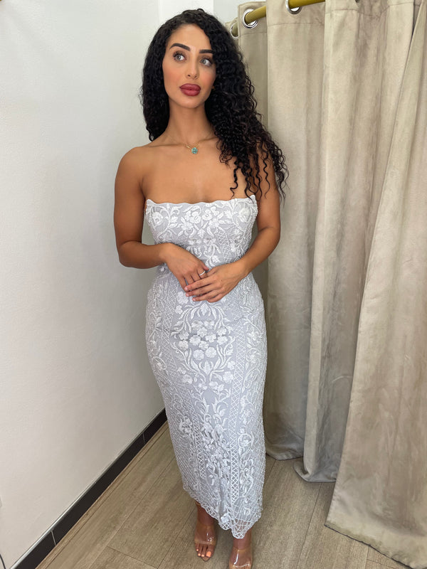 Lillian Khallouf beaded Midi Dress – Silver