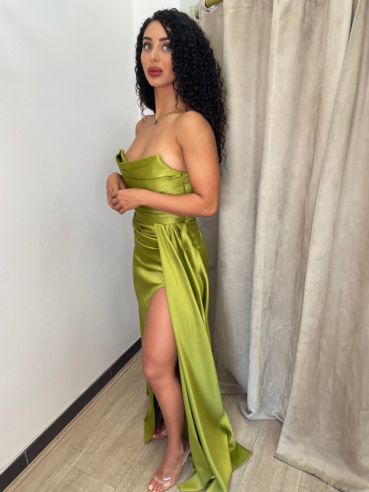 Zara Olive Green Drape Gown