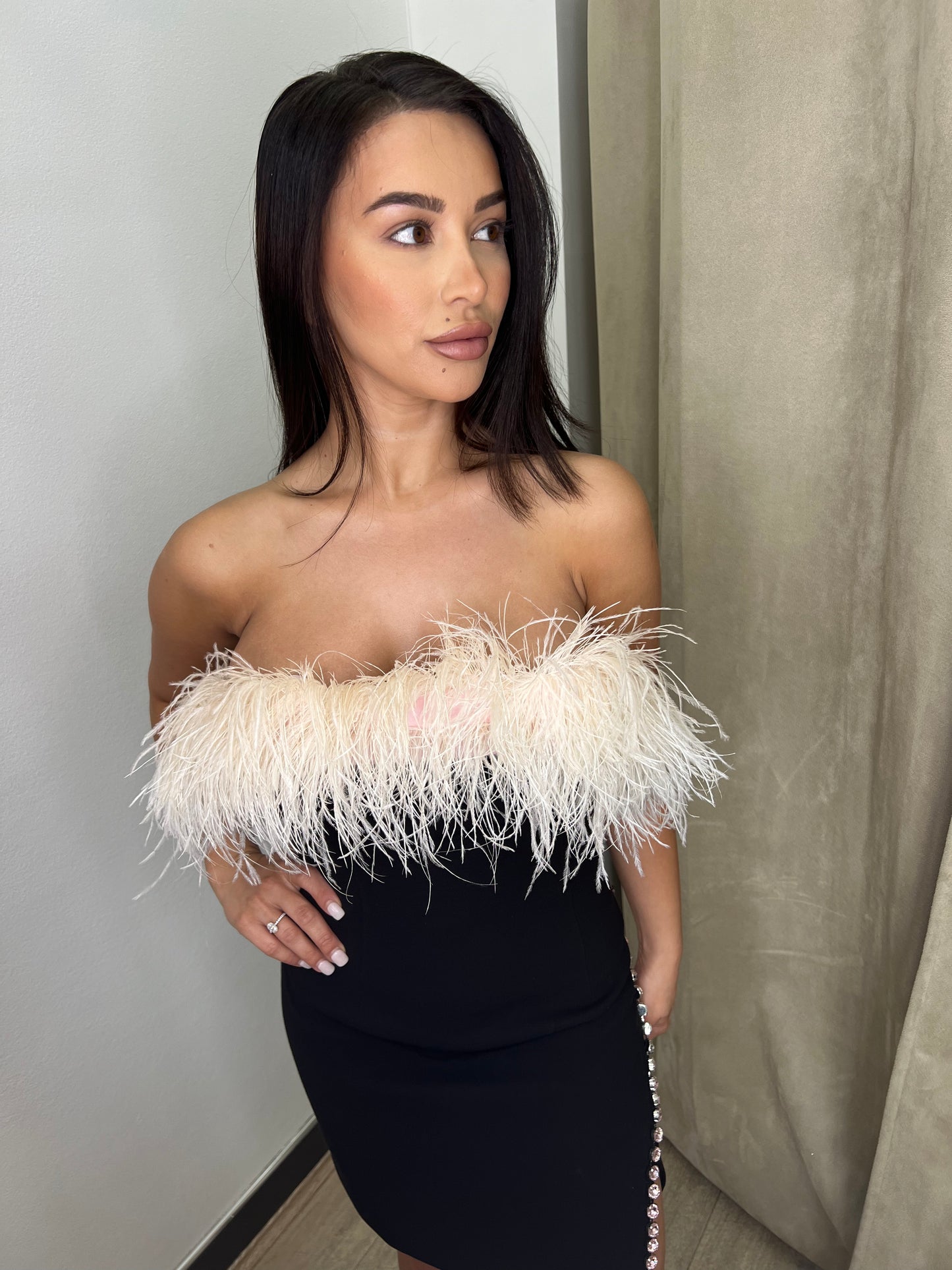 Self Portrait Feathered Mini Dress - Black
