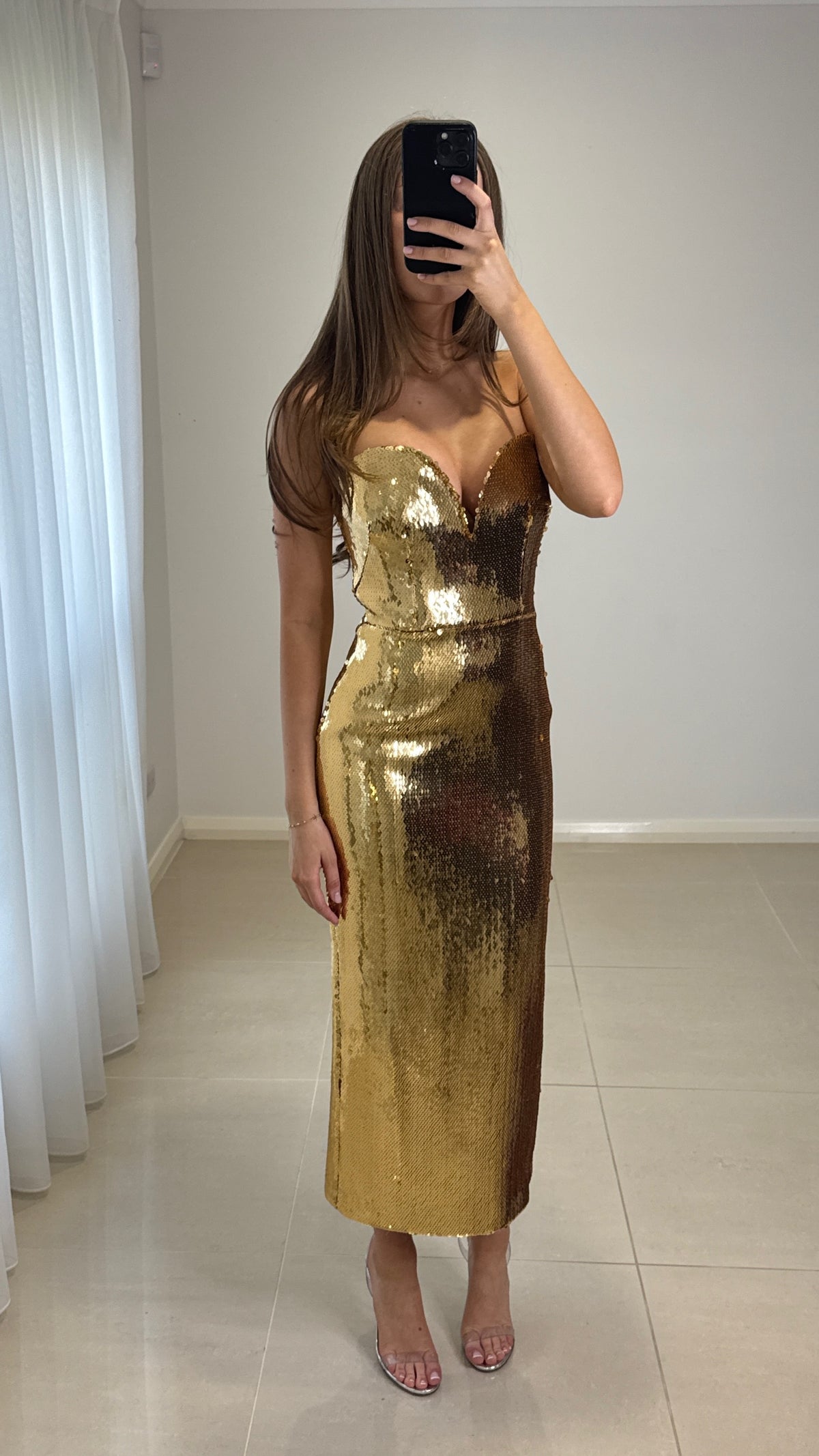 Alex Perry Metallic Strapless Midi Dress - Gold