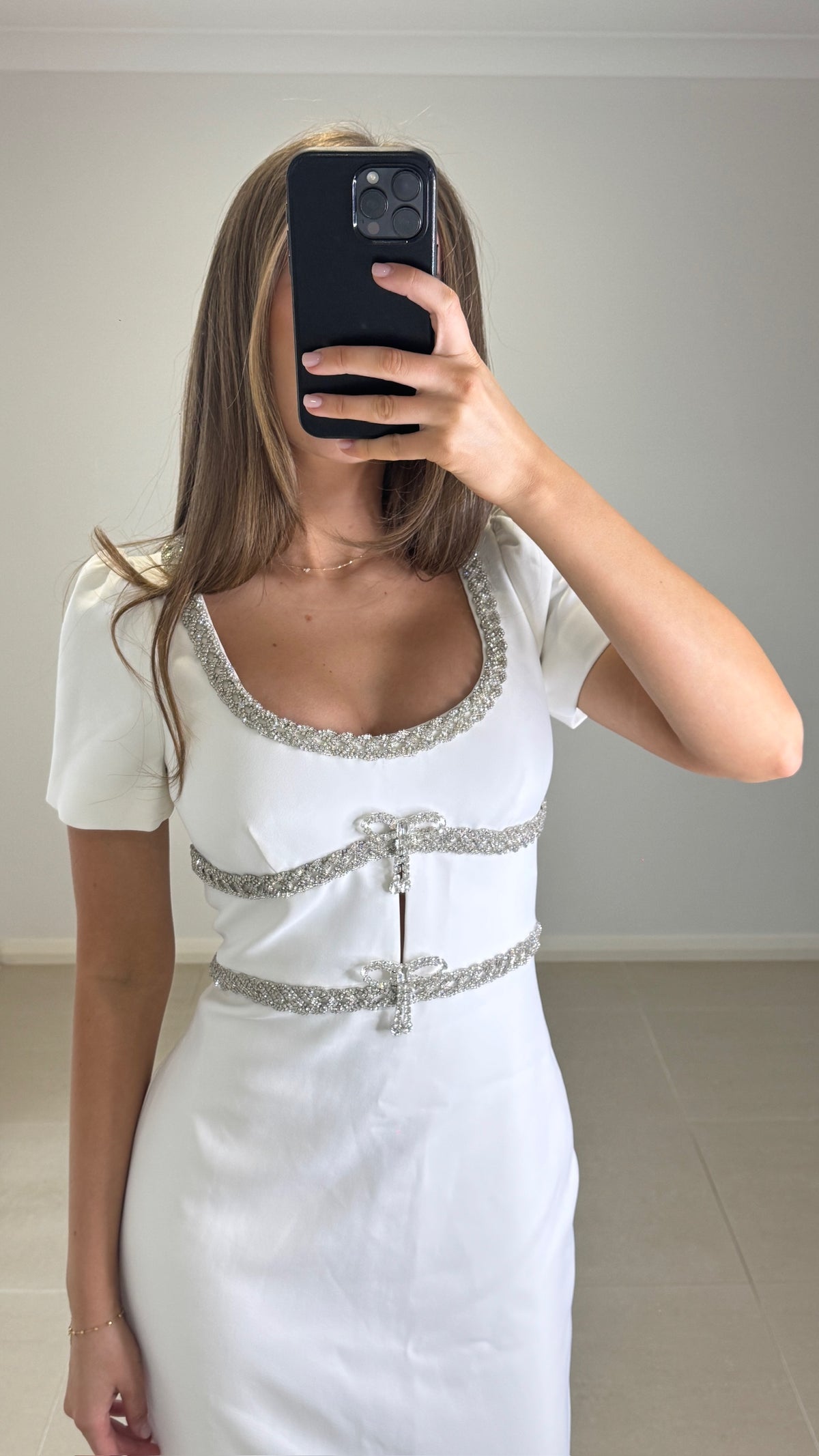 Self Portrait Double Bow Gown - White