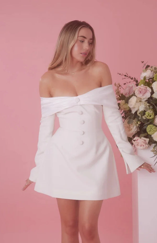 Odd Muse Off Shoulder Mini Dress - White