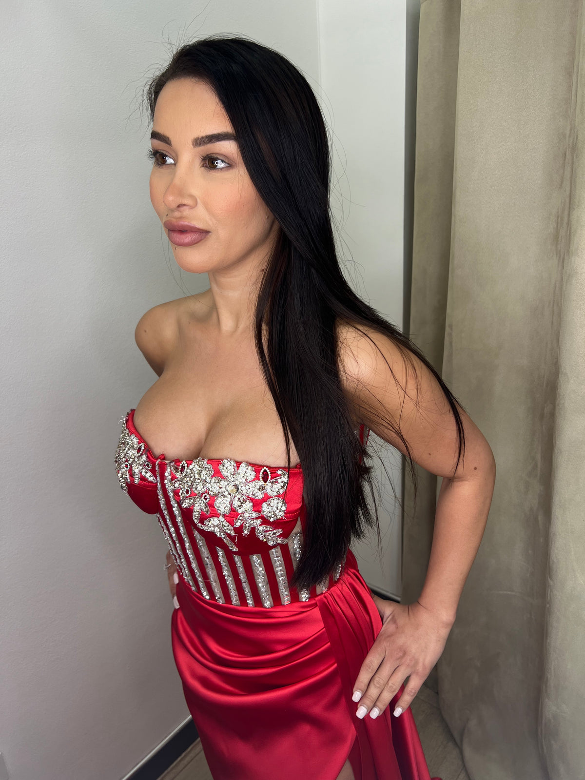 Khloe Red Crystal Corset Gown