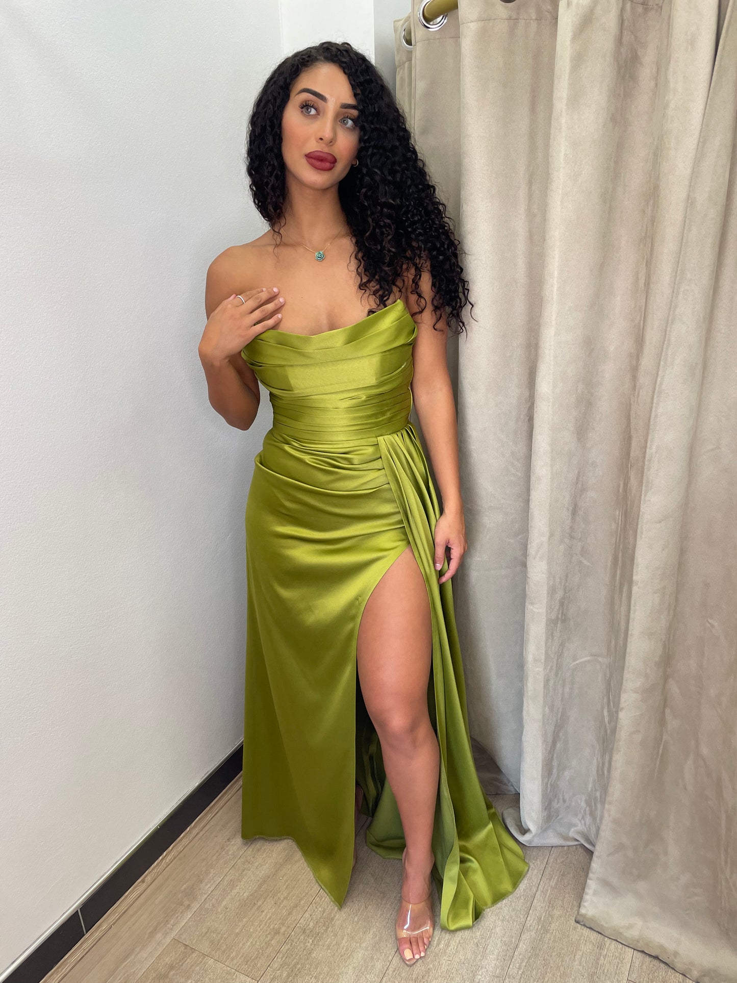 Sbs Zara Drape Gown - Olive Green SBS Dress Hire Sbs Zara Drape Gown - Olive Green SBS Dress Hire