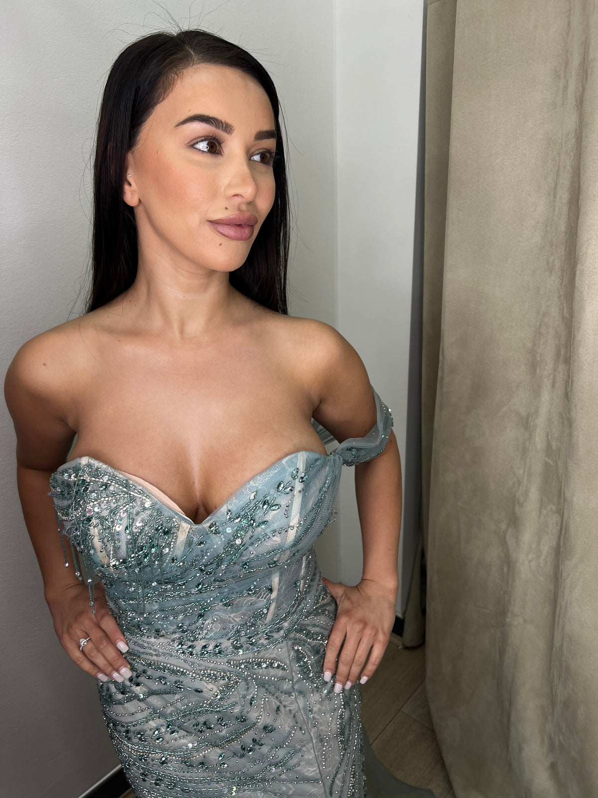 Amare Green Beaded Gown