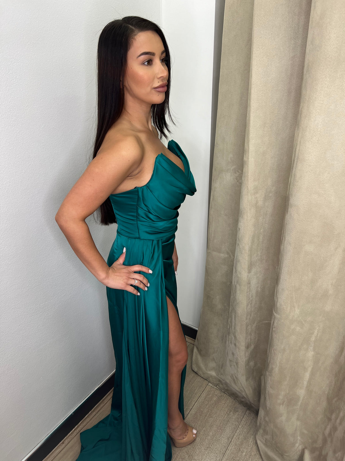 Mira Green High Split Gown