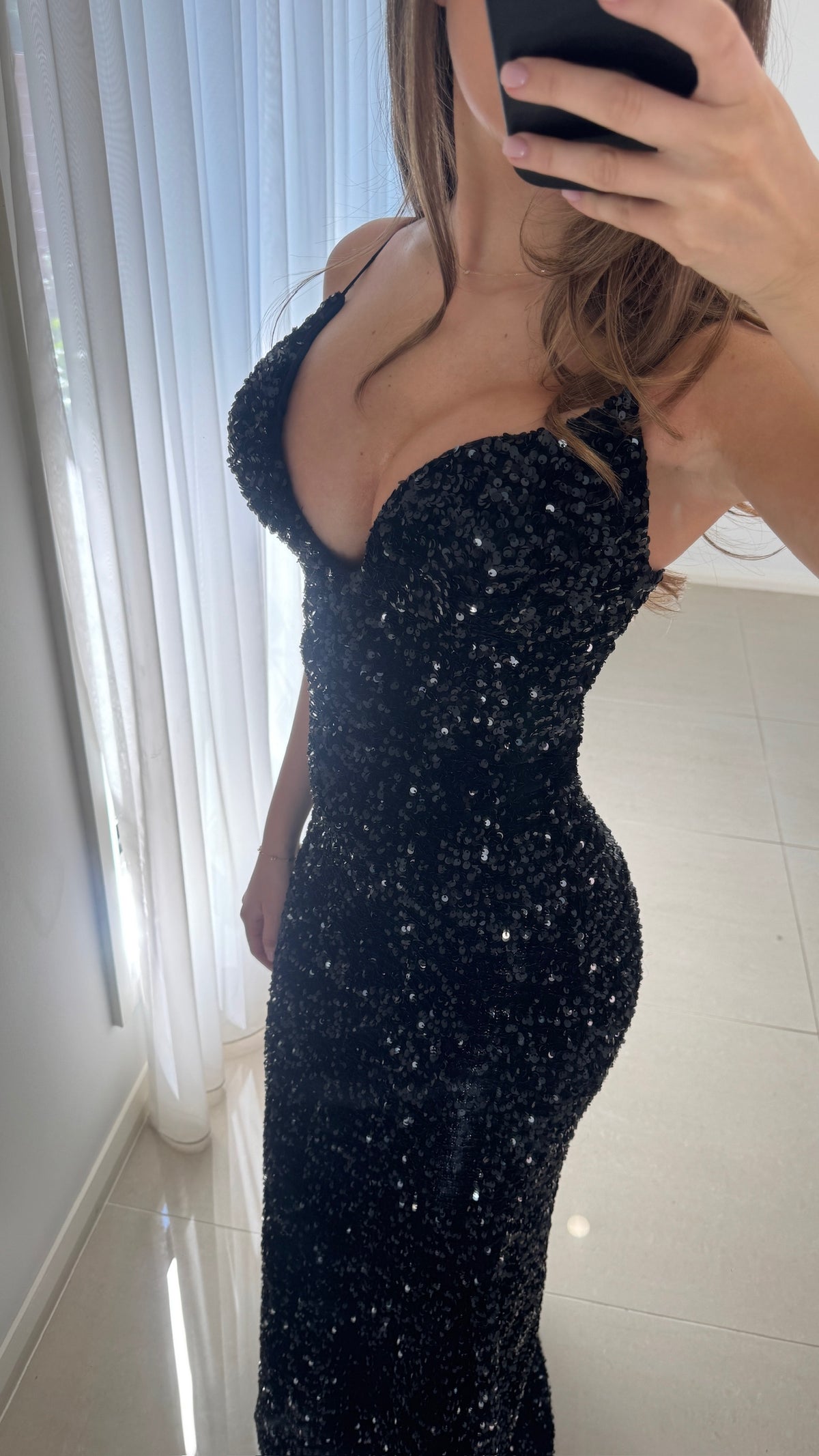 SBS Lara Sequins Plunge Gown - Black