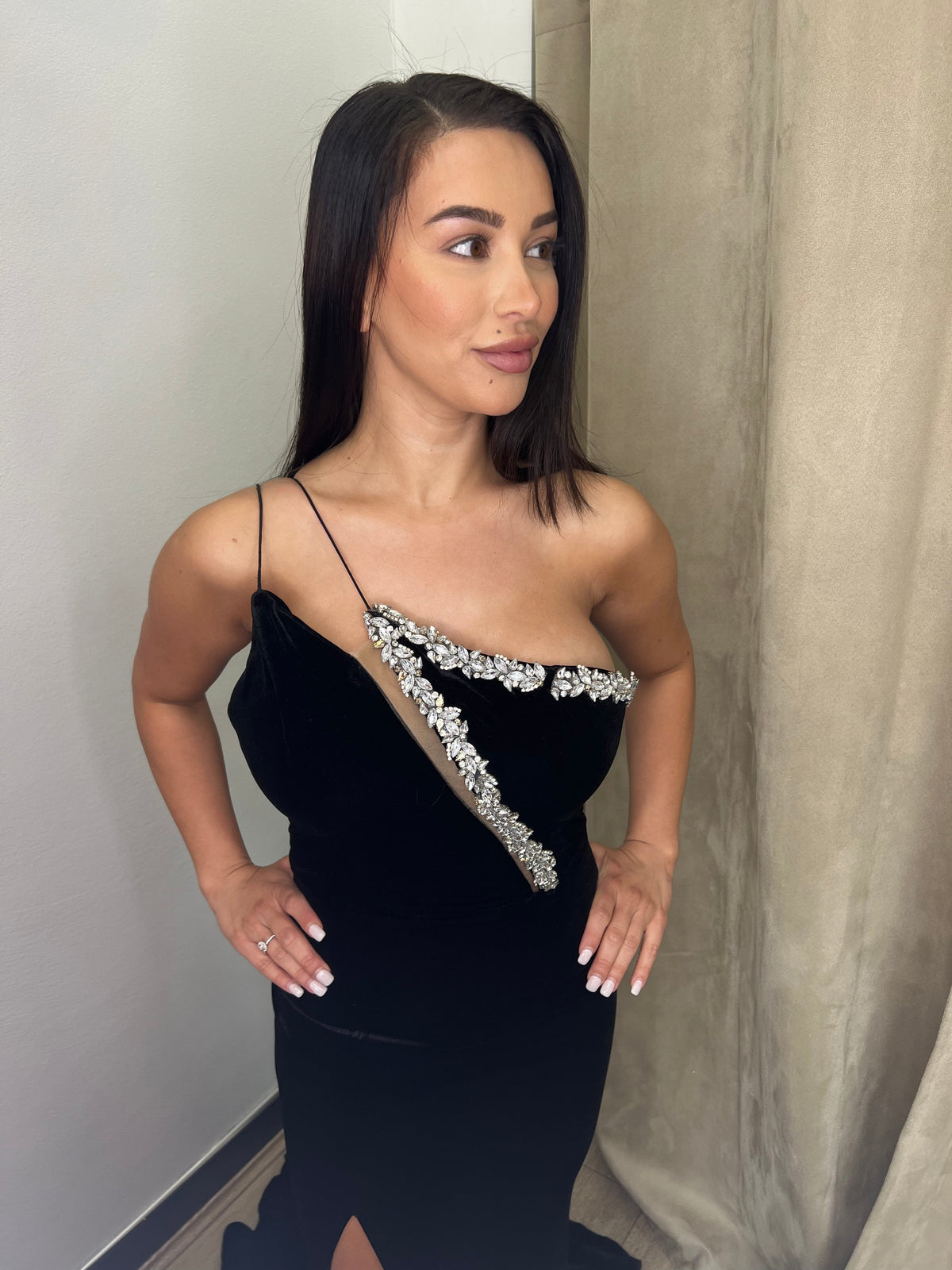 Amal Crystal Black Velvet Gown