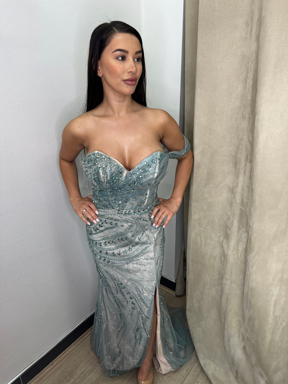 Amare Green Beaded Gown