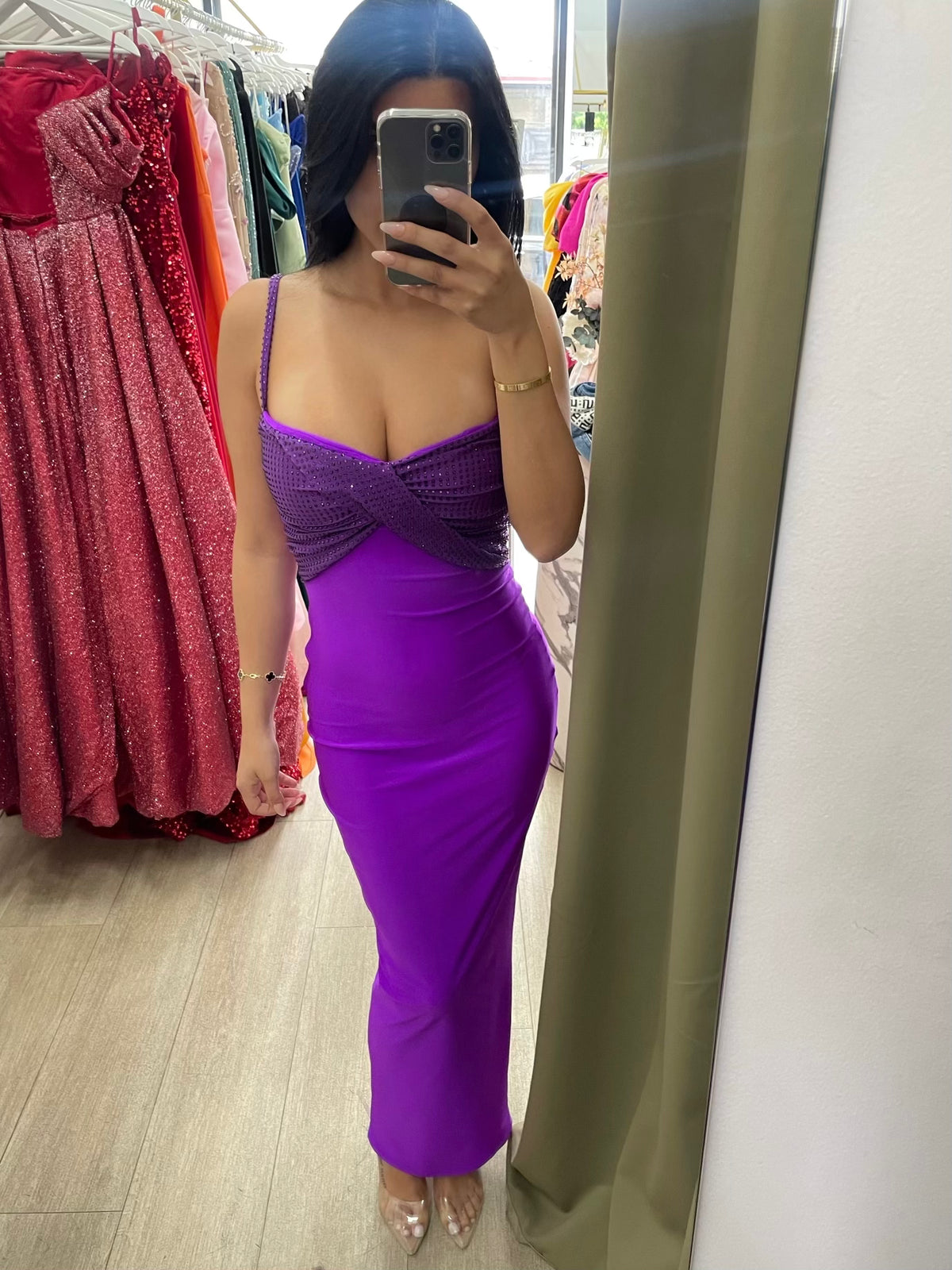Embellished Stretch Purple Gown