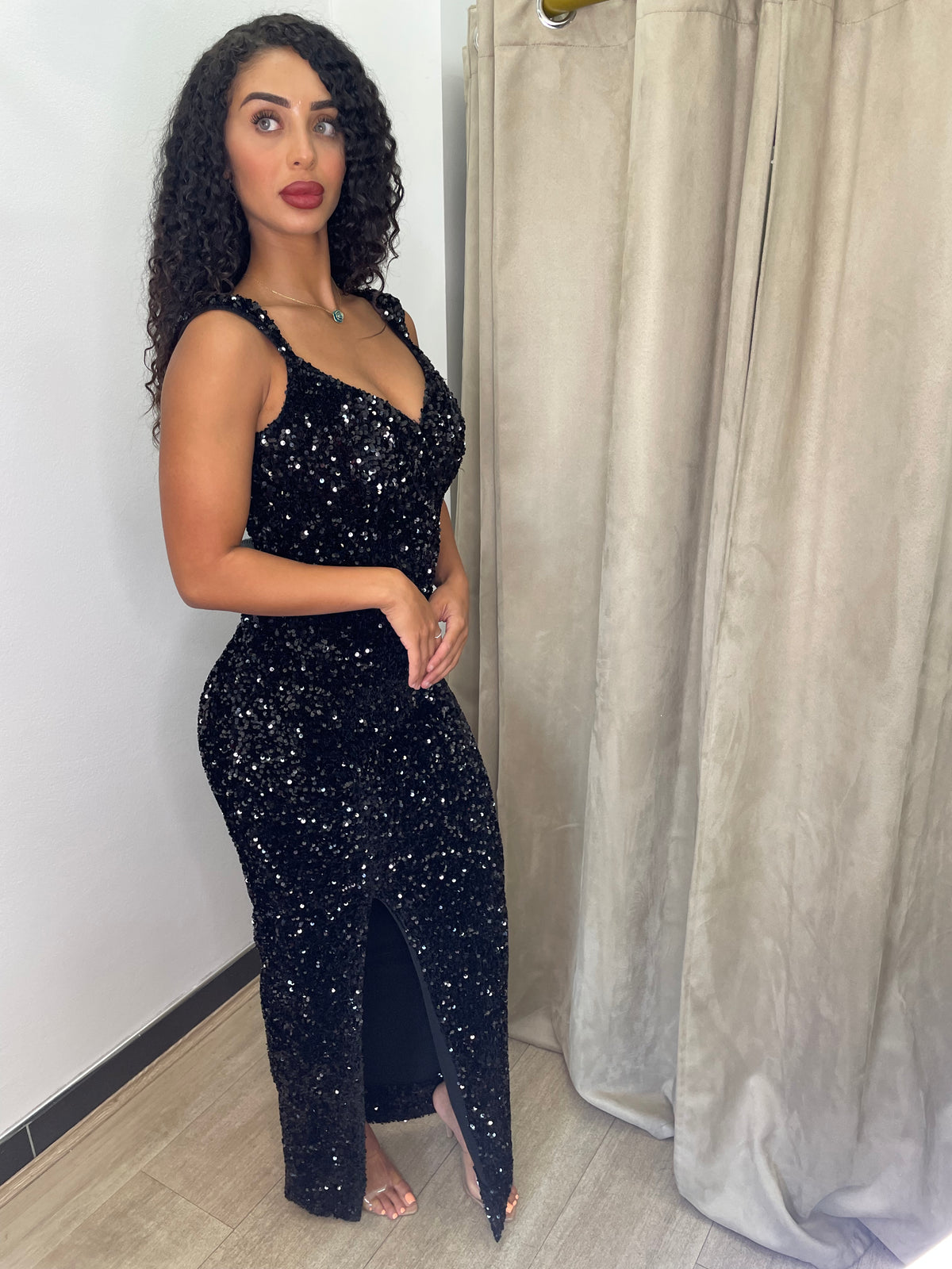 Portia Embellished Black Sequin Dress