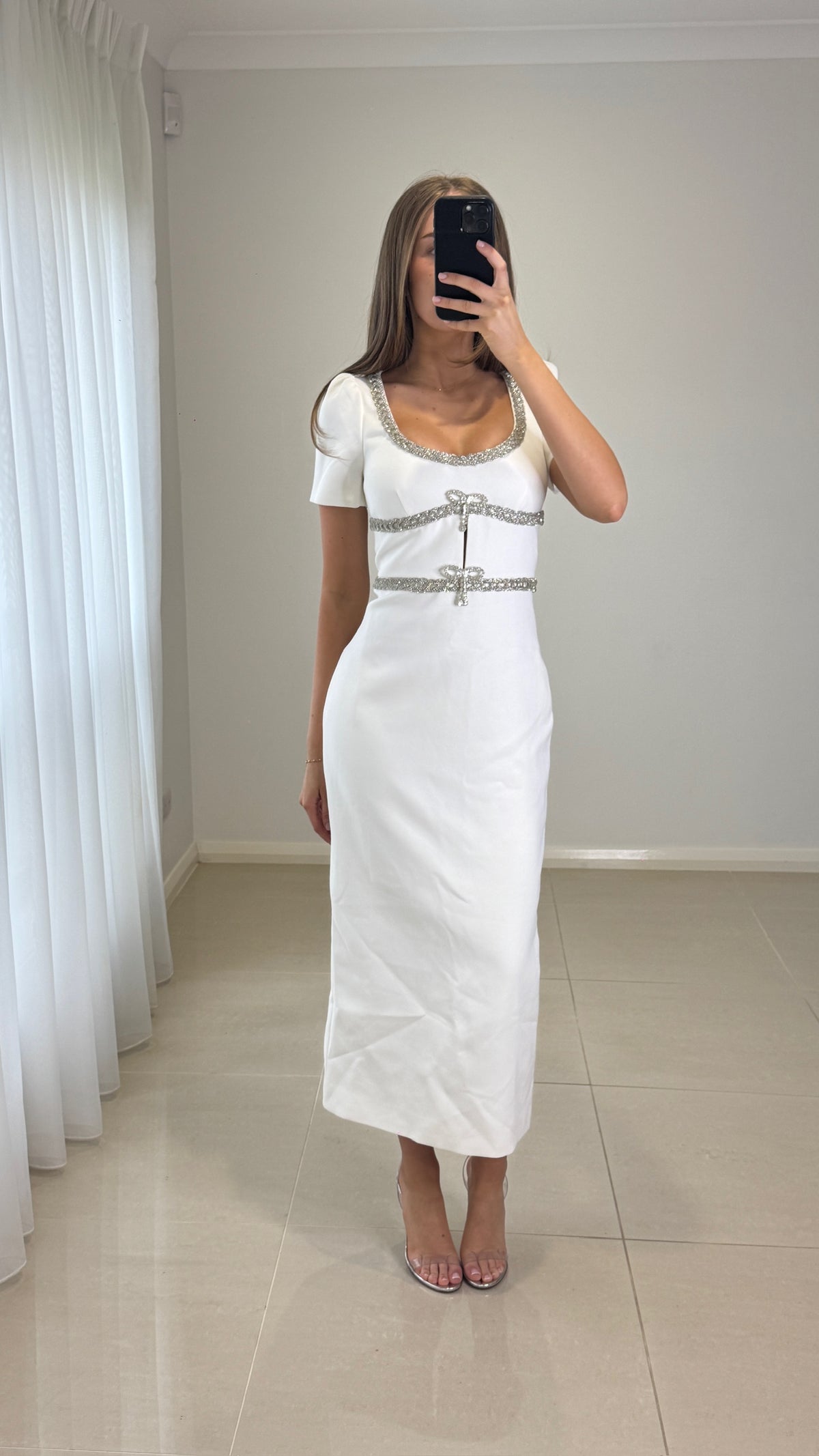 Self Portrait Double Bow Gown - White