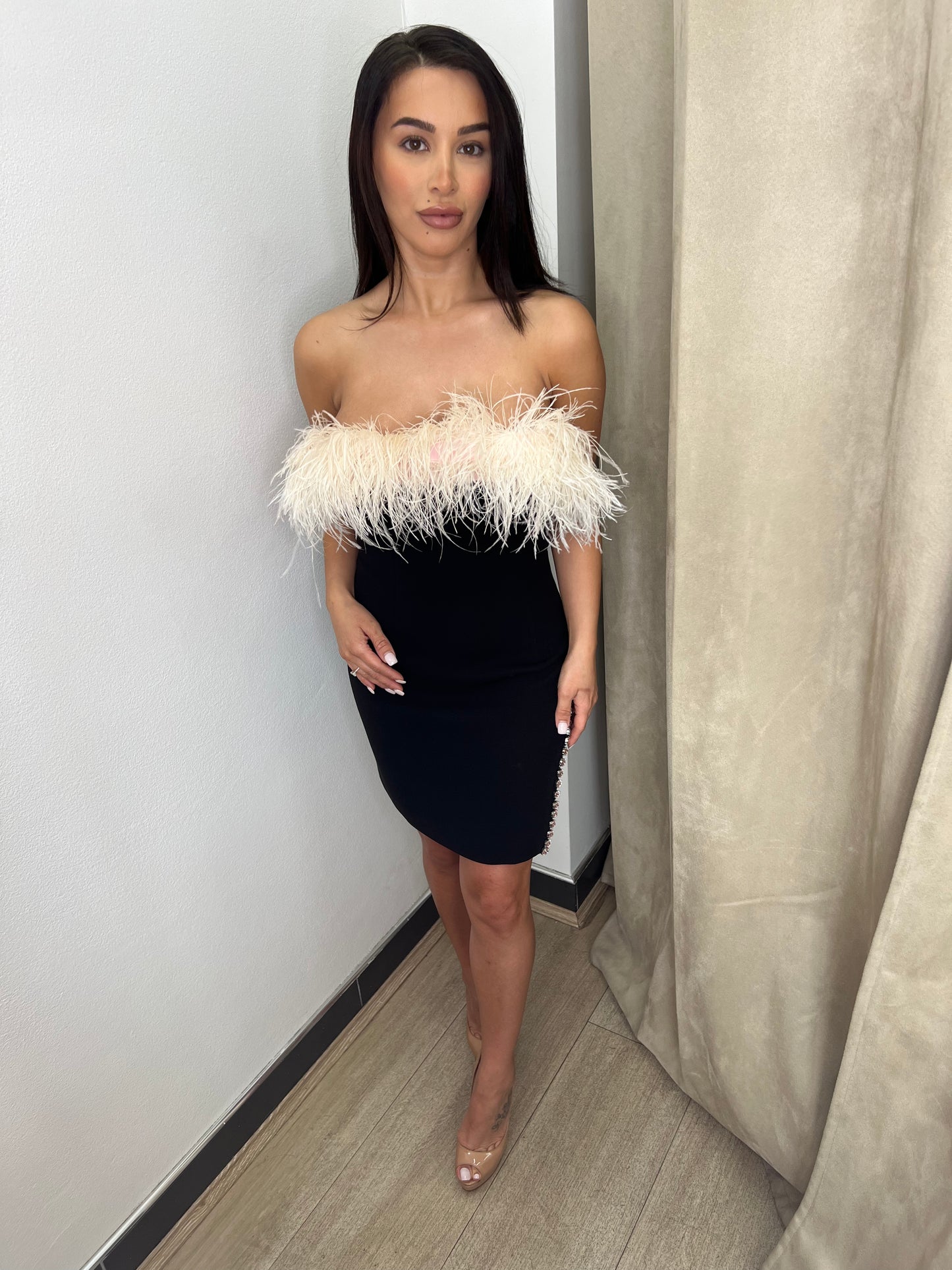 Self Portrait Feathered Mini Dress - Black
