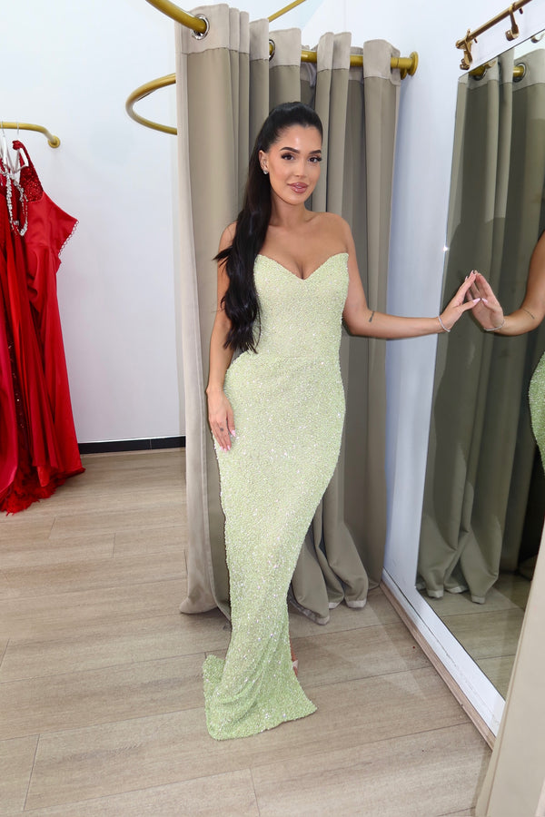 Sbs Alia Light Green Beaded Gown