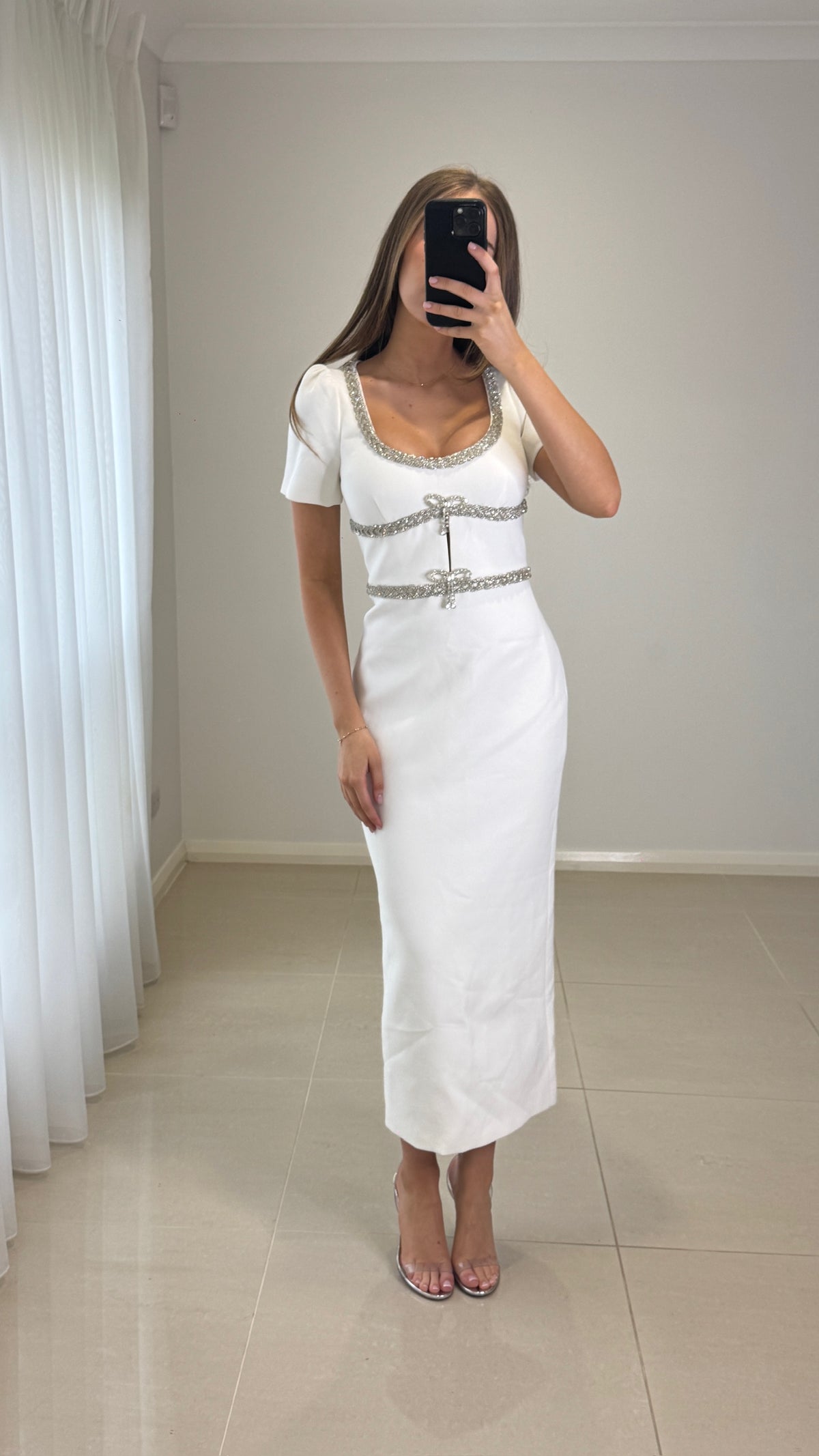 Self Portrait Double Bow Gown - White