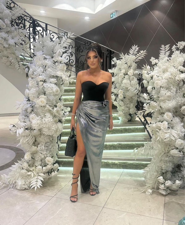Sbs Adara Metallic Gown - Chrome & Black