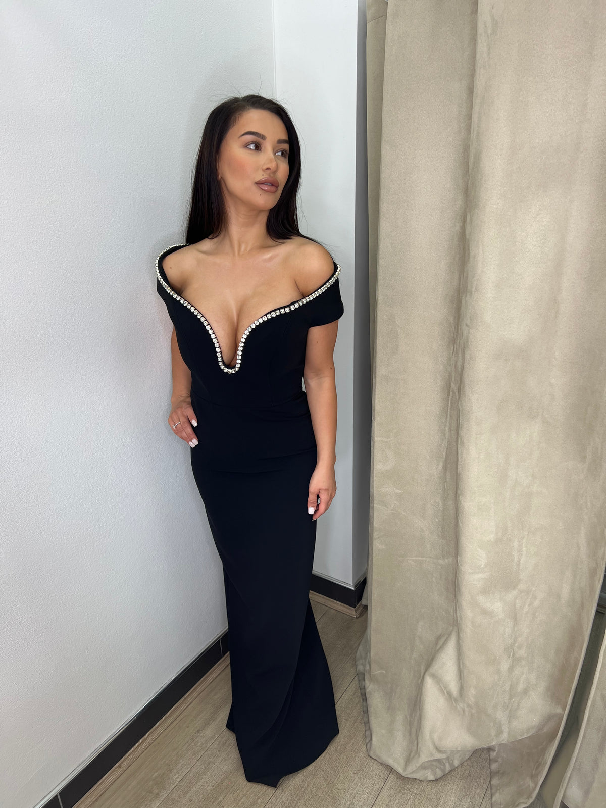 Valentina Black Crystal Gown