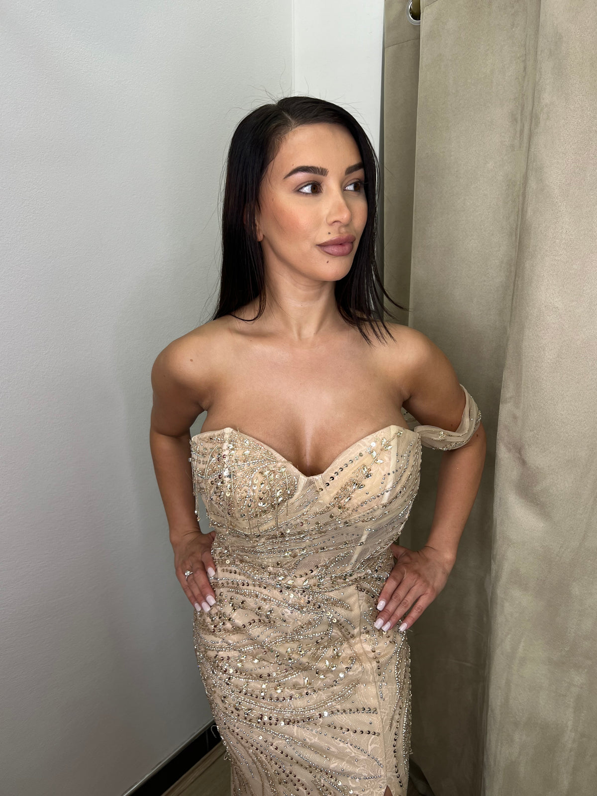 Amare Beaded Gold Gown