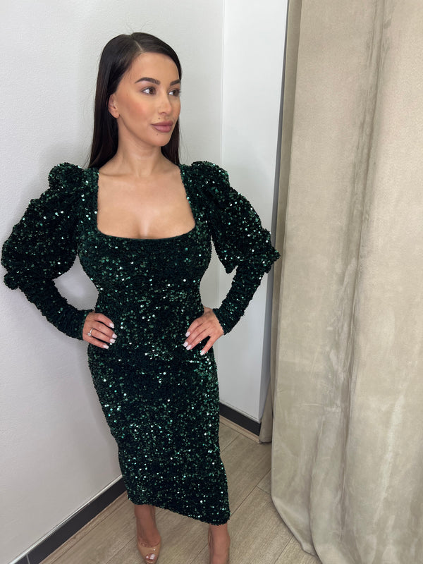 Lia Stublla Sequin Midi Dress - Green