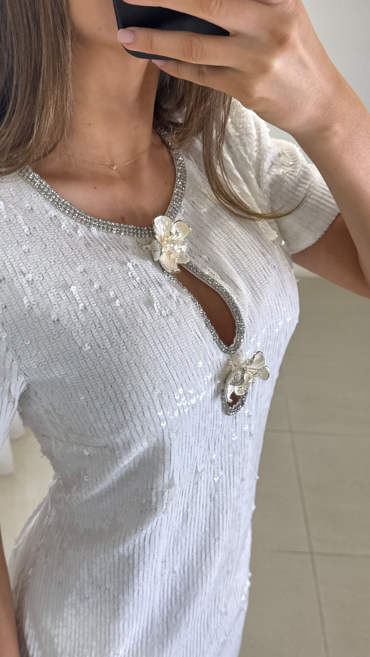 Self Portrait Embellished Flower Mini Dress - White
