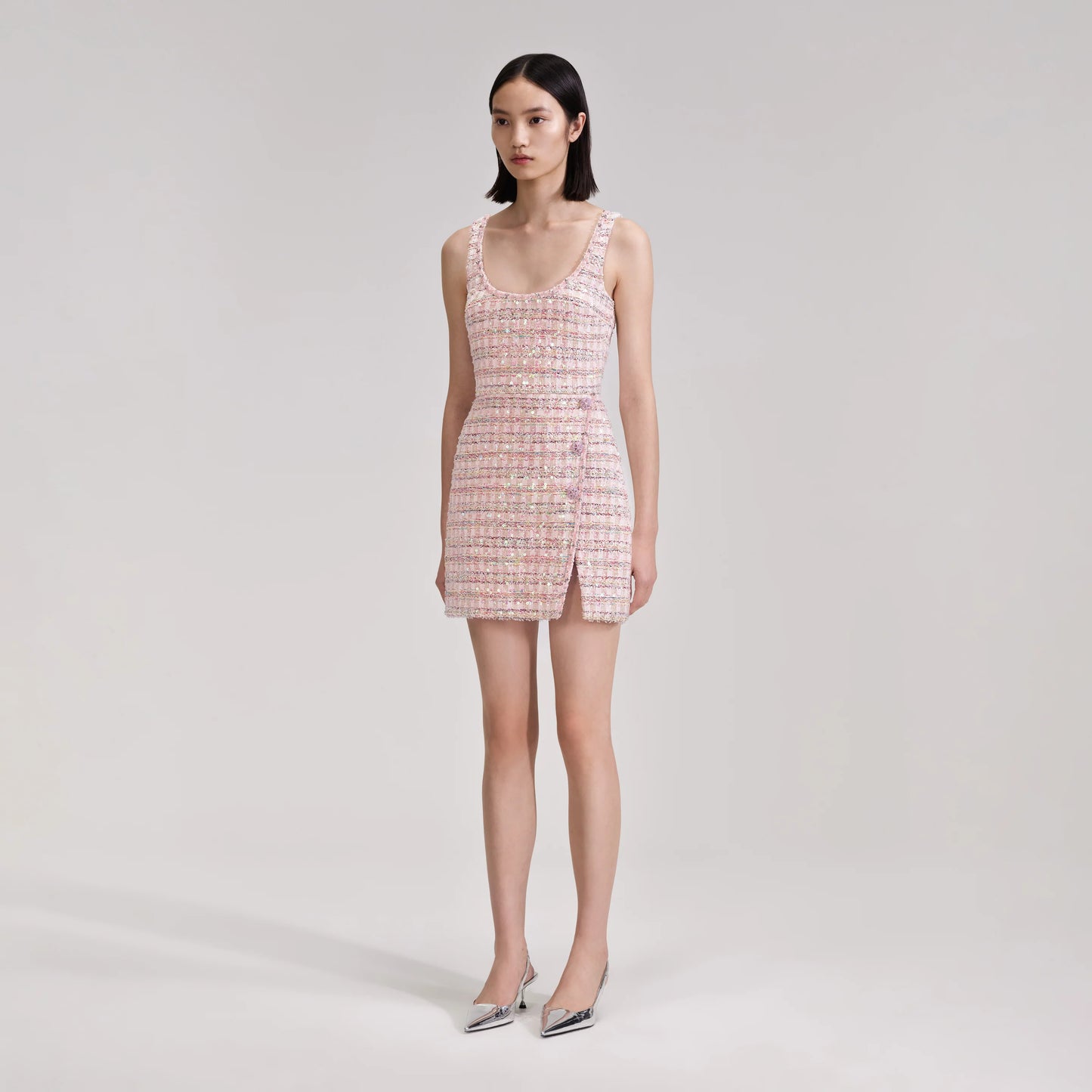 Self Portrait Bouchle Tweed Mini Dress - Pink