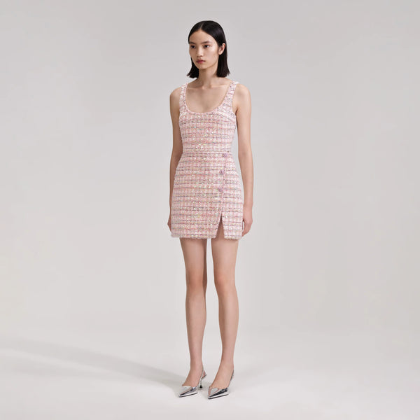 Self Portrait Bouchle Tweed Mini Dress - Pink