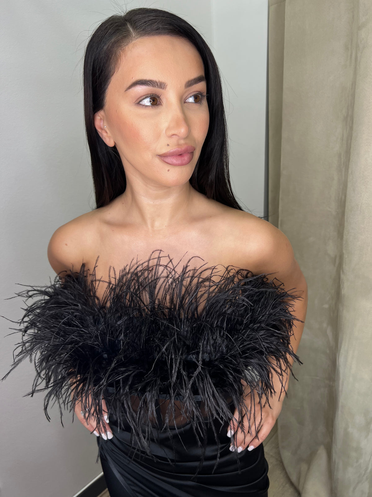 Porscha Black Feather Gown