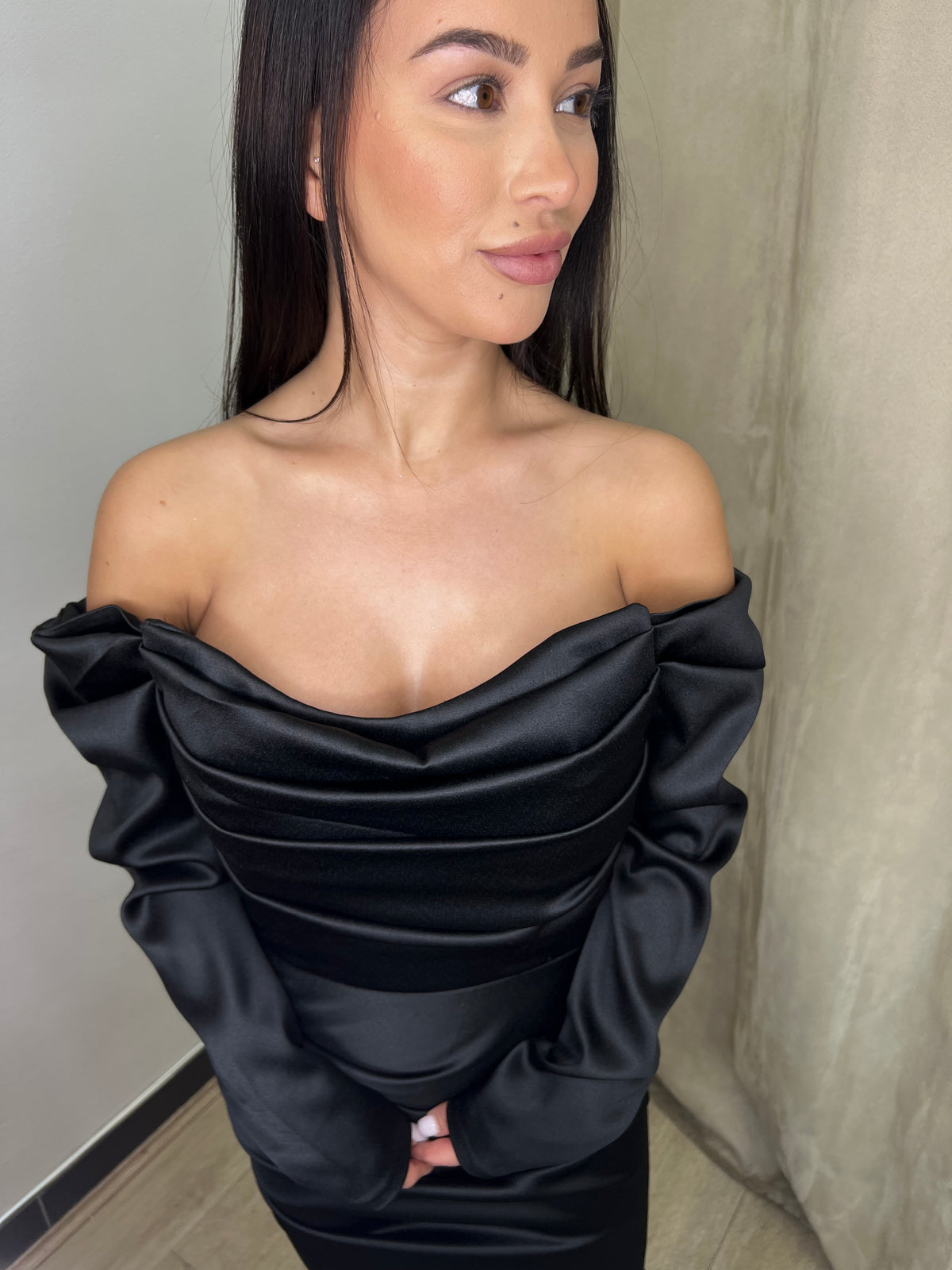 Mara Black Off Shoulder Gown