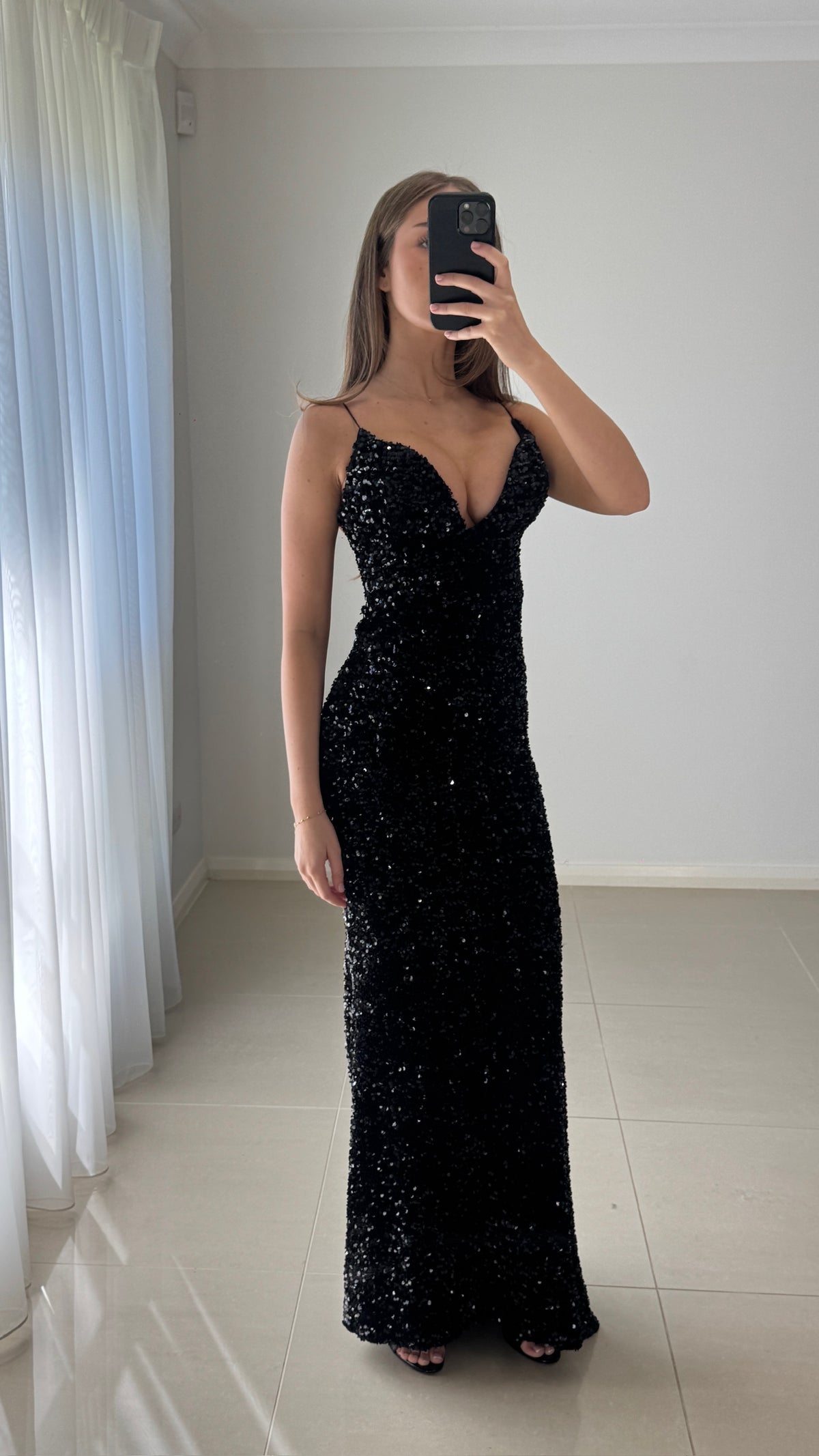 SBS Lara Sequins Plunge Gown - Black