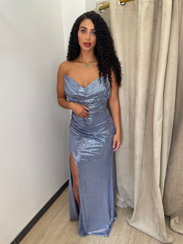 Luna Ruched Disco Gown - Blue