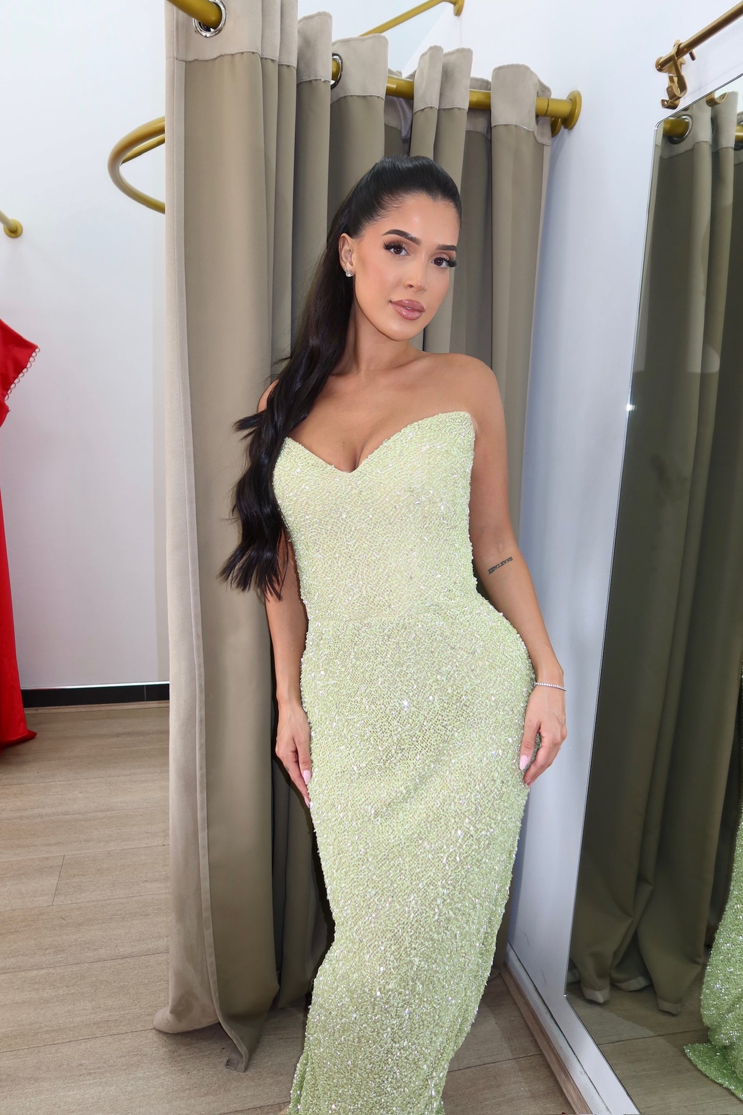 Sbs Alia Light Green Beaded Gown