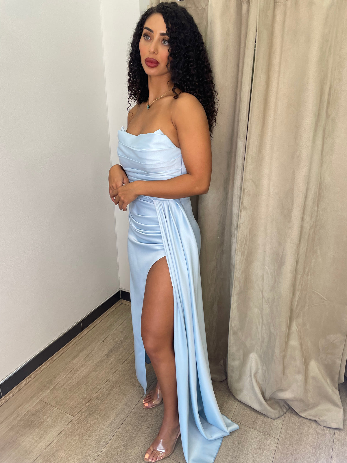 Zara Baby Blue Drape Gown