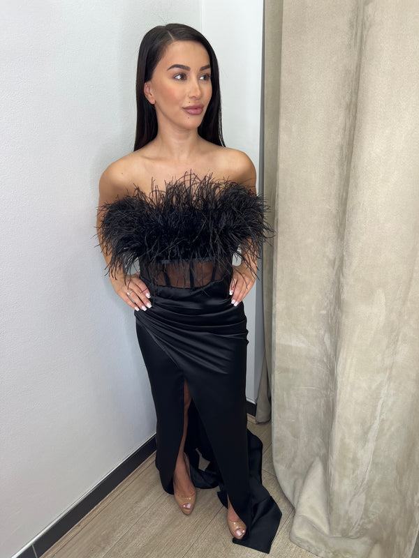 SBS Porscha Feather Gown - Black