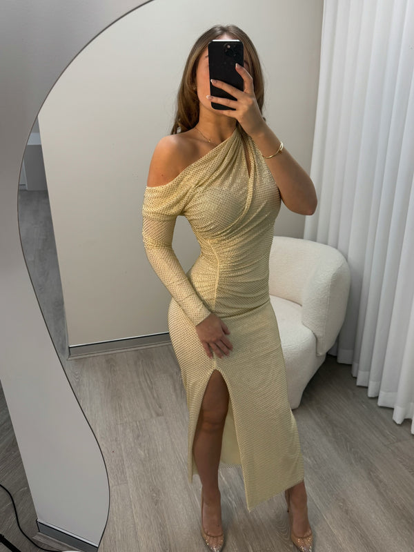 Self Portrait Embellished Gown - Yellow Gold