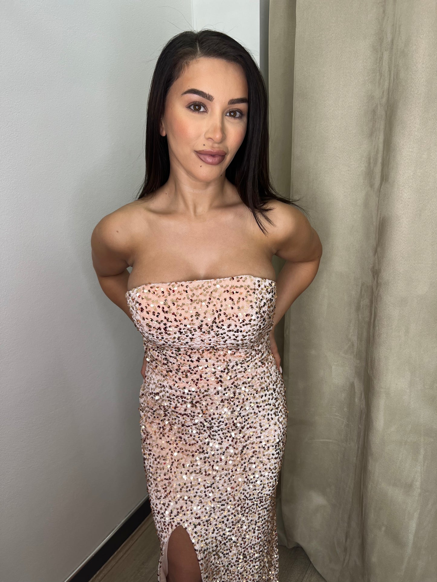 SBS Strapless Embellished Gown - Pink