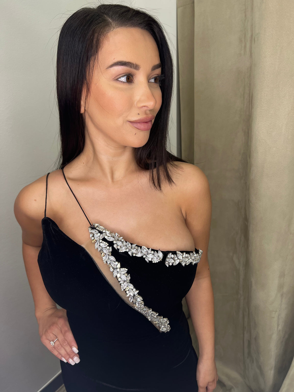 Amal Crystal Black Velvet Gown
