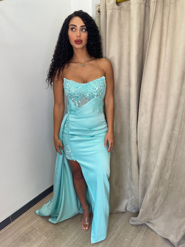 SBS Flora Embellished Strapless Gown – Mint Green