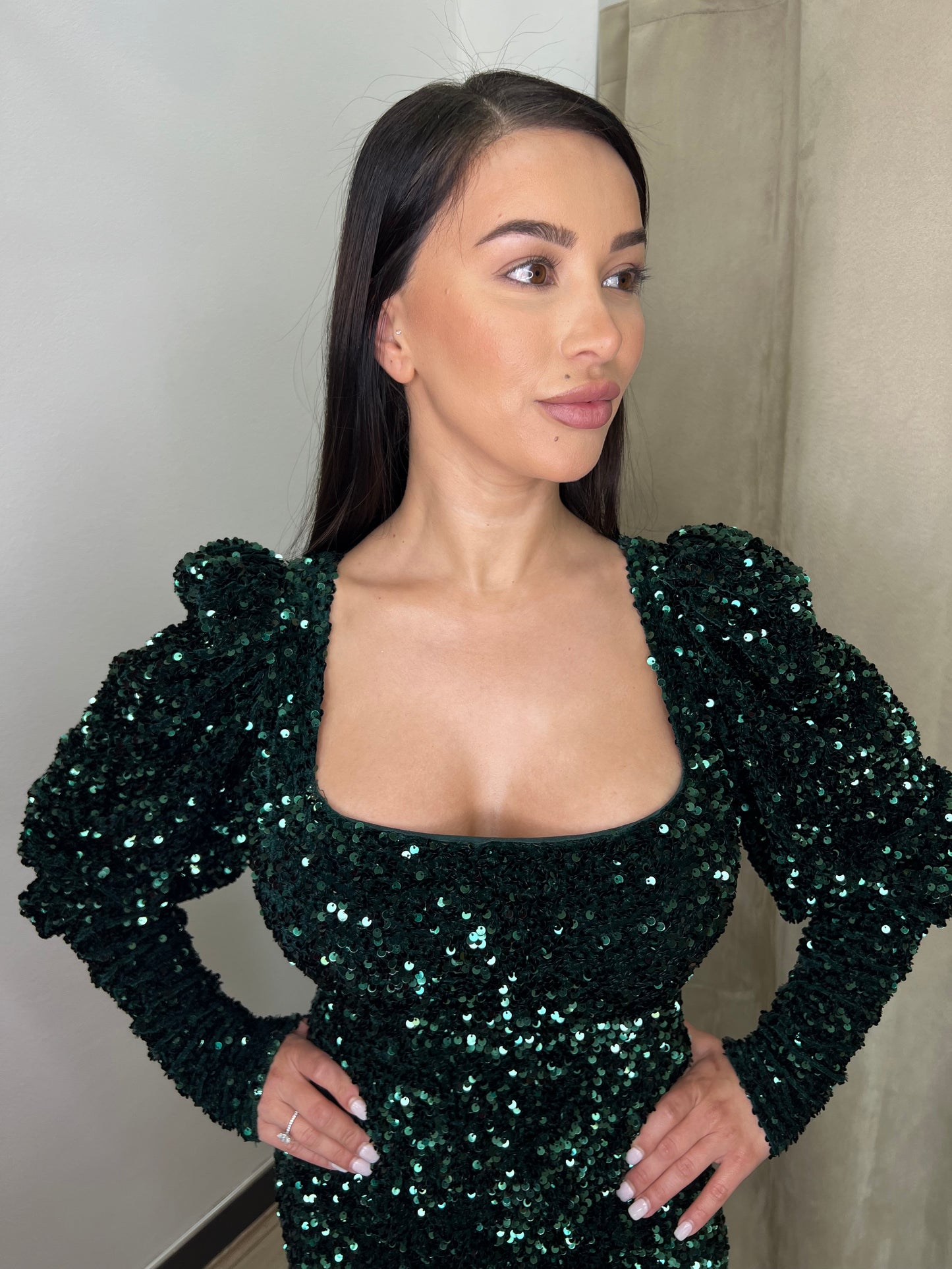 Lia Stublla Sequin Midi Dress - Green