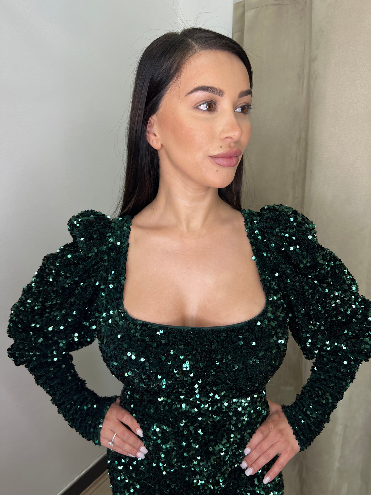 Lia Stublla Sequin Green Midi Dress