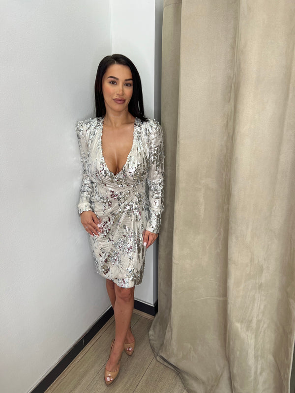 Maje Mini Embellished Dress - Silver