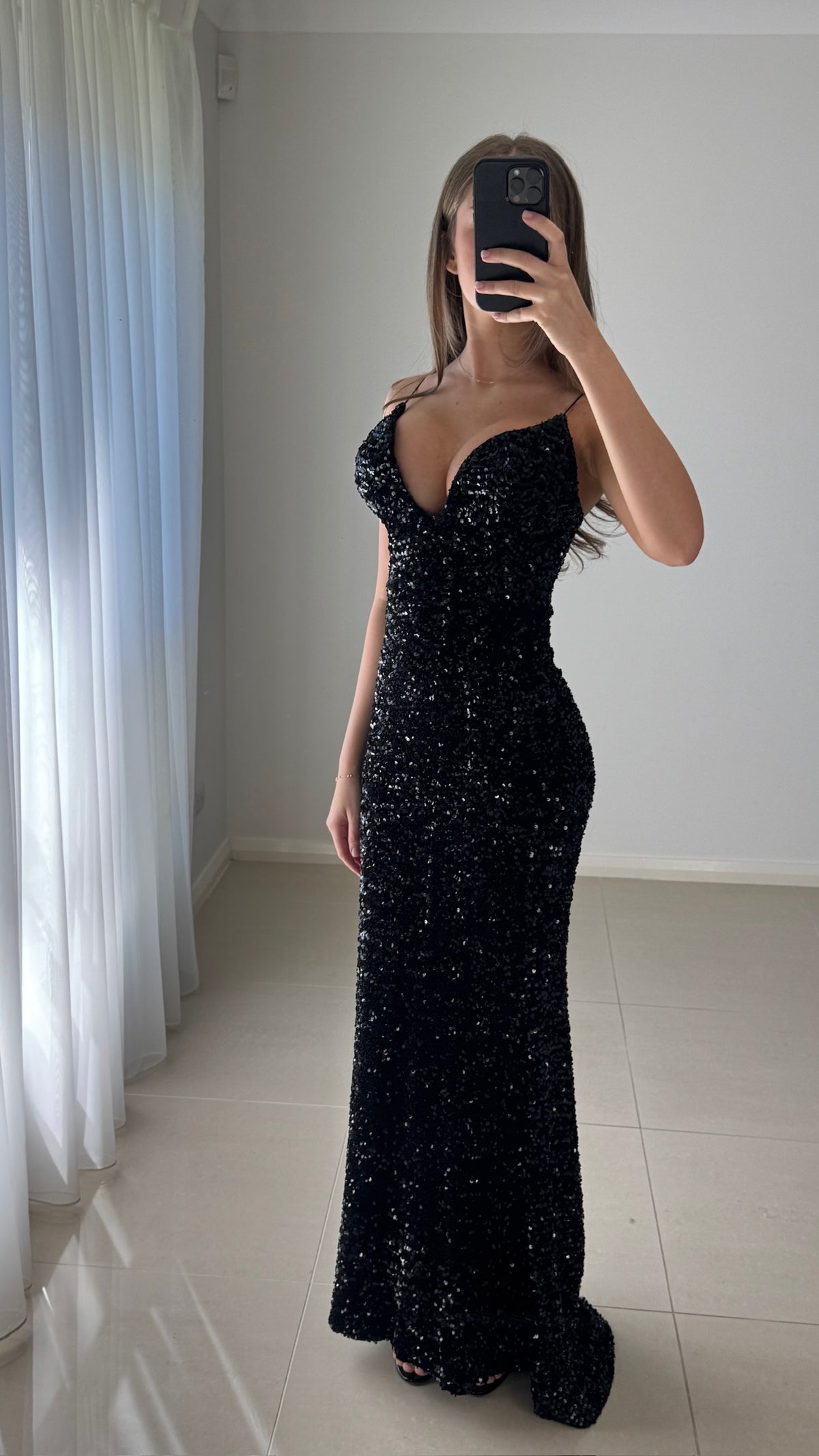 SBS Lara Sequins Plunge Gown - Black