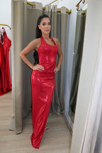 SBS Karma Stretch Corset Halter Gown - Pearl Red