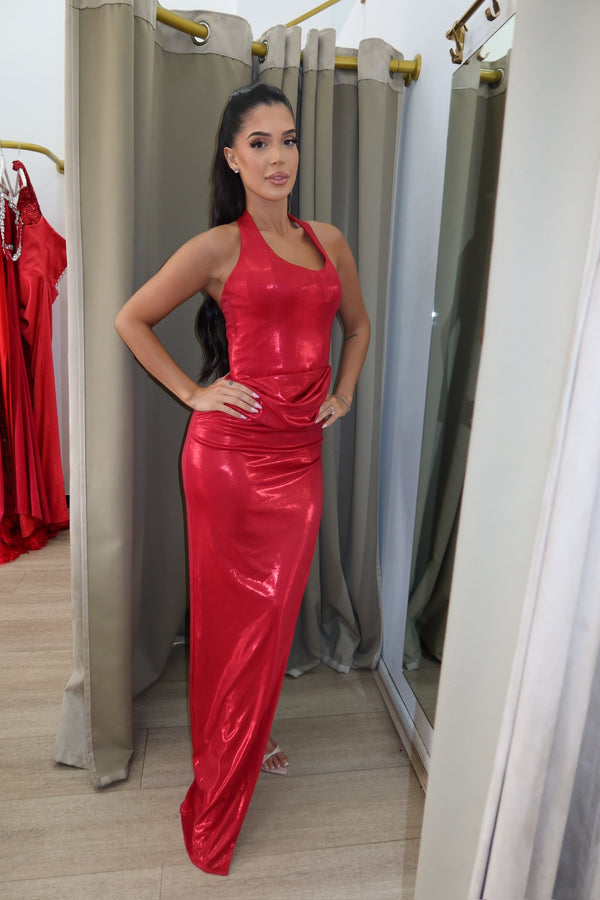 SBS Karma Stretch Corset Halter Gown - Pearl Red