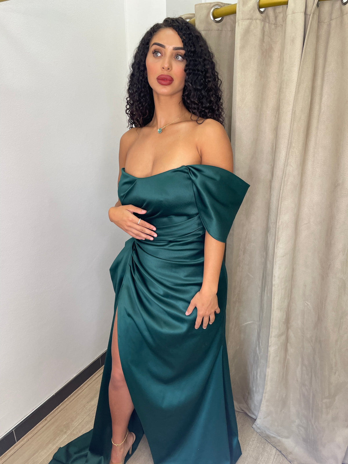 Amara Off Shoulder Emerald Green Gown